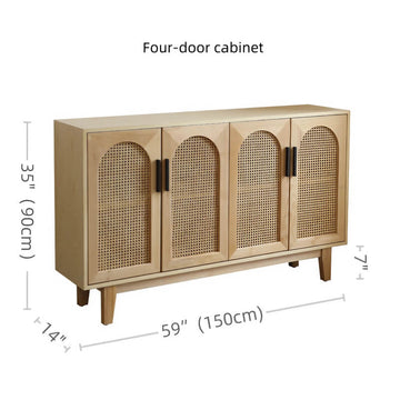 59" Rattan Dresser - Natural Japandi Style with Doors and Shelves